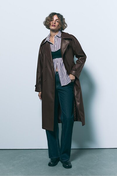 Stradivarius Uzun suni deri trençkot