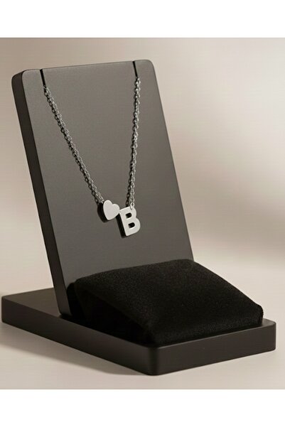 Meyra Accessories çelik harfli kalpli kolye paslanmaz kararmaz çelik kolye silver şık detaylı hediyelik kolyelR SİLVER