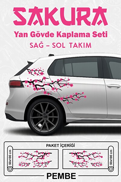 Stikacar SAKURA KİRAZ ÇİÇEĞİ - Yan Gövde Sticker Seti Kaplama