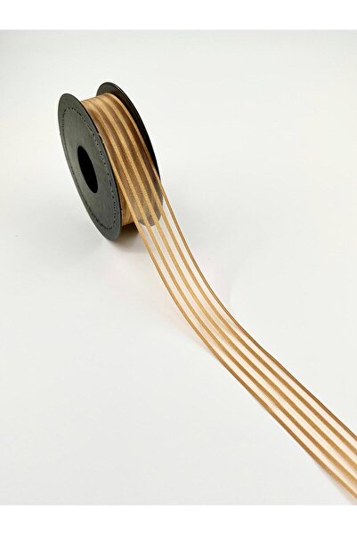 EvremStore Gold Çizgili Şifon (Hilton) Kurdele 2.5 Cm 20 Metre
