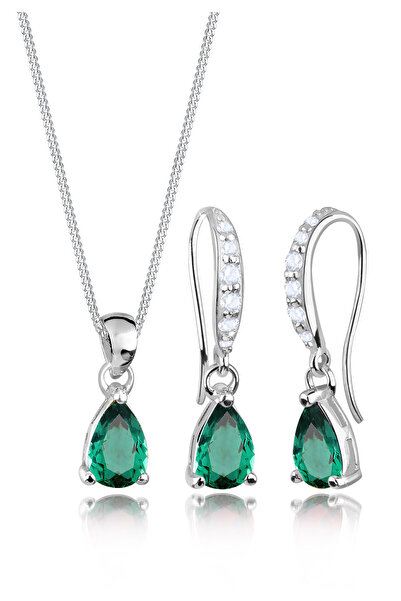 ELLI Schmuckset Damen-Tropfenanhänger funkelndes Set Ohrhänger mit Quarz-Edelsteinen in 925er Sterlingsilber