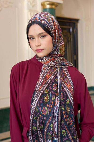İpekhan Siyah Turuncu Hint Vual Şal - 5009-07