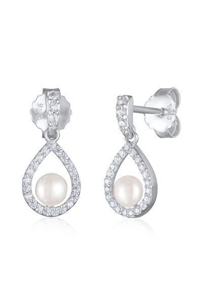 Nenalina Ohrringe Damen Ohrhänger Tropfenform, funkelnd mit Zuchtperlen aus S...