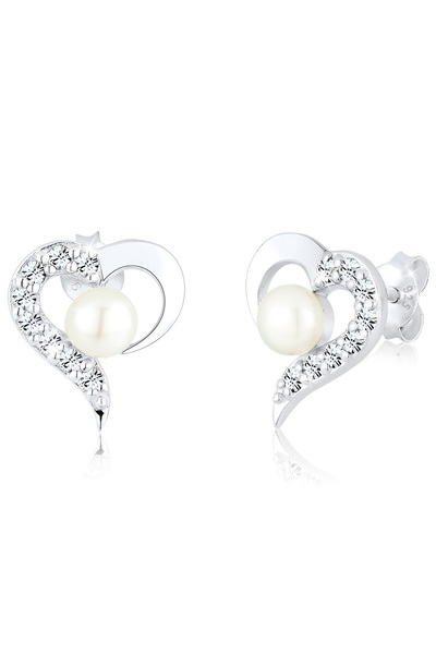 ELLI Ohrringe Damen Herzmotiv Elegante Süßwasser-Zuchtperlen mit Kristallen in 925er Sterlingsilber