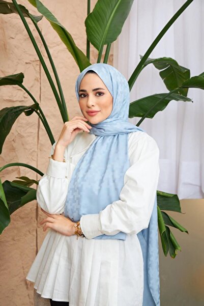 İpekhan Cross Desen İpeksi Jakar Şal Buz Mavi 9006-18