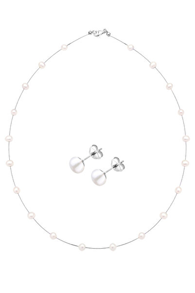 ELLI Schmuckset mit Süßwasser-Zuchtperlen in 925er Sterlingsilber