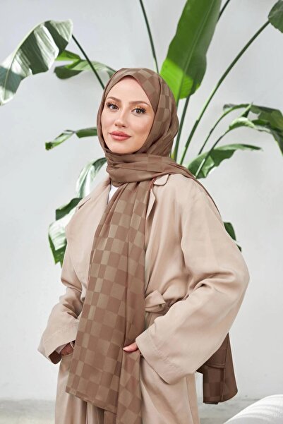 İpekhan Nou model de șah șal jacquard mătăsos maro 9007-04