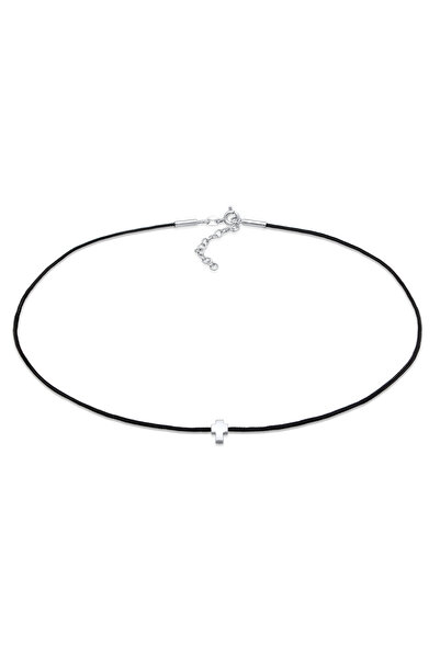 ELLI Halskette Damen Choker Kreuz Anhänger mit Nylon in 925er Sterlingsilber