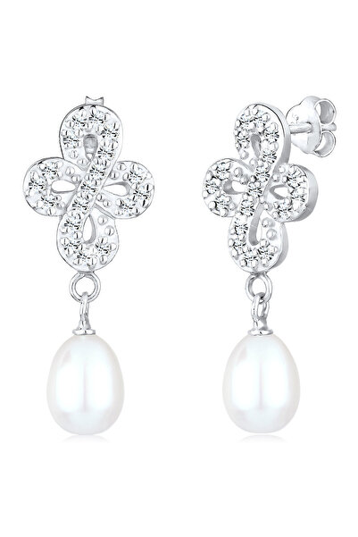 ELLI Ohrringe Perle Infinity Kreuz Kristalle 925er Sterlingsilber