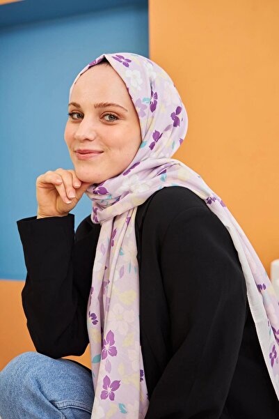 İpekhan Amelia Desenli Pamuk Şal Leylak 3025-13