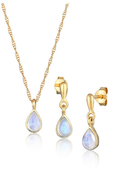 ELLI Schmuckset Damen-Anhänger Elegantes Set Ohrhänger mit Mondstein in 925er...