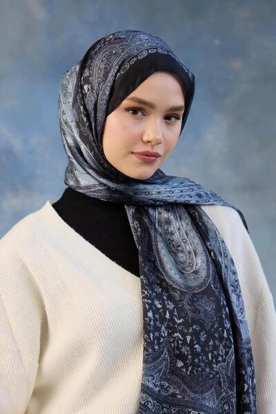 İpekhan شال هندي من الفوال باللون الأسود والرمادي - 5002-10