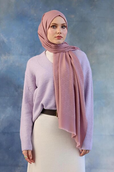 İpekhan Pink Logo Patterned Cotton Jacquard Shawl - 8008-17