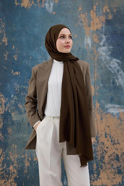İpekhan شال جاكار قطني بنمط مربع كاكي 8012-18
