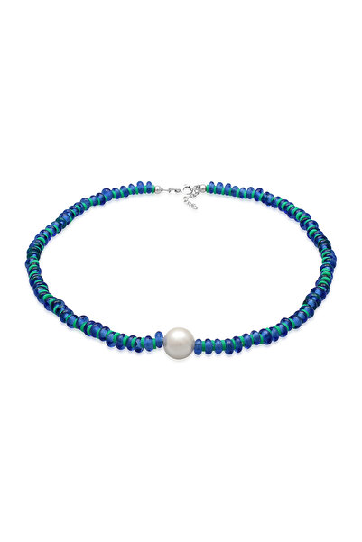 ELLI Halskette für Damen mit Scheibenperlen, Muschelkernperlen und Heishi-Perlen aus 925er Sterlingsilber