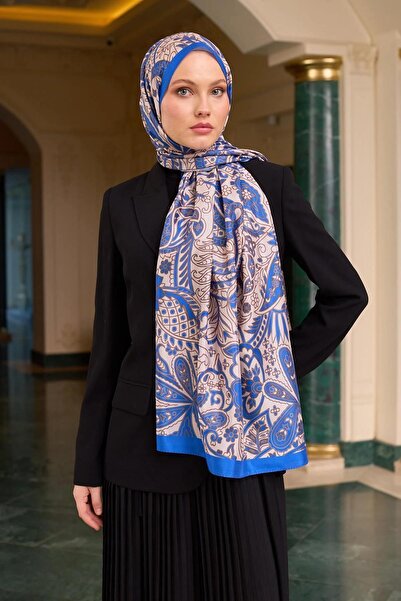 İpekhan Şal de mătase din voal cu model alb Saks - 9803-23