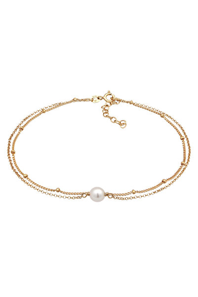 ELLI Damen-Fußkettchen mit mehreren Kugeln und Muschelkernperlen in 925er Ste...