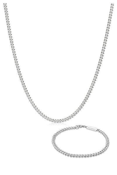 KUZZOI Schmuckset Herren Basic Curb Set aus 925er Sterlingsilber