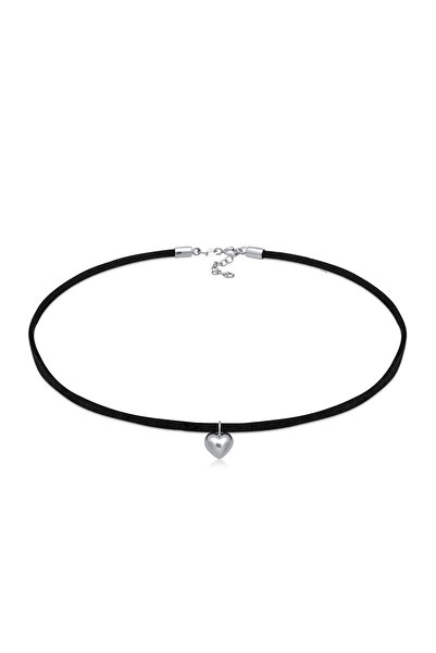 ELLI Dámský náhrdelník s přívěskem ve tvaru srdce z velurového imitace stříbra 925