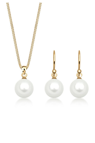 ELLI Schmuckset Damen Elegantes Set Ohrhänger Basic mit Muschelkernperlen aus 925er Sterlingsilber