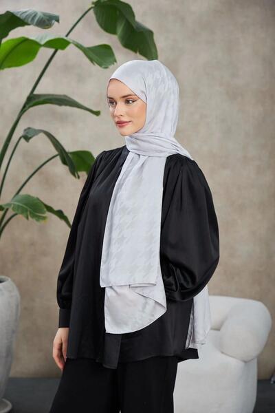 İpekhan Neo Crowbar Pattern Silky Jacquard Shawl Gray 9010-07
