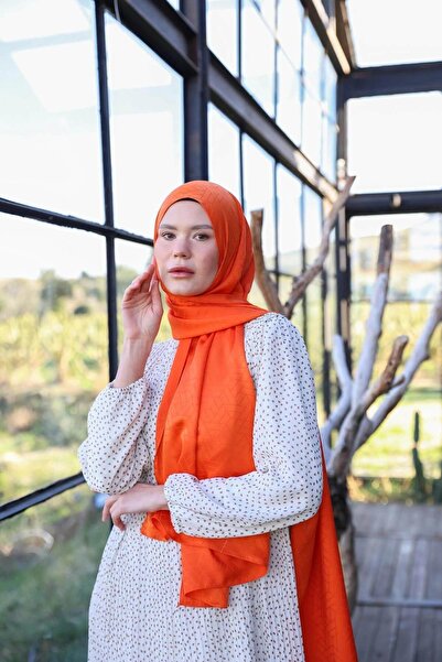 İpekhan شال جاكار حريري منقوش باللون البرتقالي - 9011-12