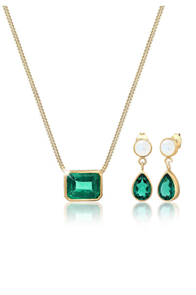 ELLI Jewelry Set Geo Mondstein Quartz Edelstein 925 Sterling Silber