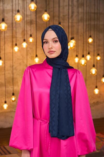 İpekhan Navy Blue Silky Jacquard Summer Sparkle Collection - 9014-07