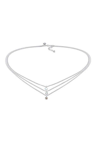 ELLI Halskette Damen Choker Layer mit Mondstein, Turmalin und Labradorit in 9...