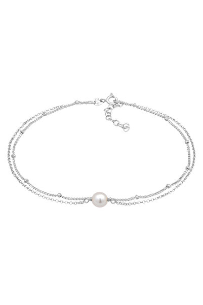 ELLI Damen-Fußkettchen mit mehreren Kugeln und Muschelkernperlen in 925er Sterlingsilber, vergoldet