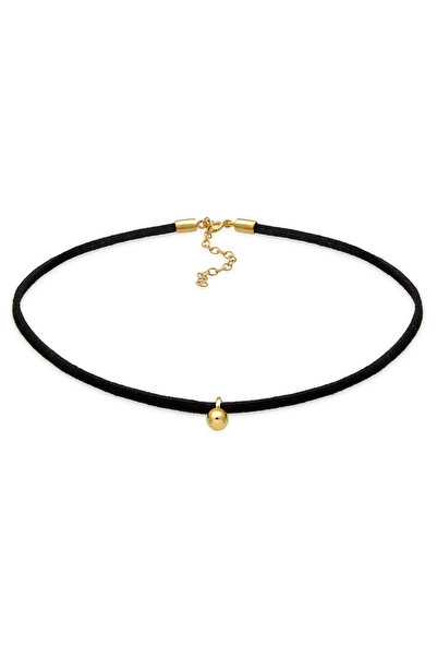 ELLI Náhrdelník Choker Velour Black Ball Basic zo striebra 925 pozlátený