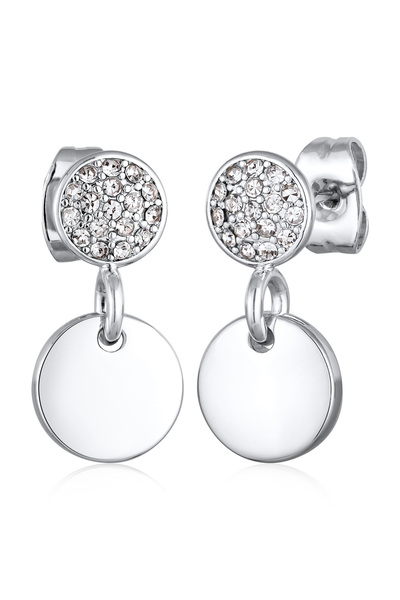 ELLI Ohrringe Damen Ohrhänger Plättchen Anhänger Rund Elegant Silberfarben mit Kristallen