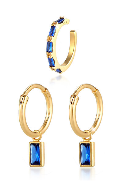 ELLI Ohrringe für Damen, elegant und modern, mit Saphiren, aus 925er Sterlingsilber, vergoldet