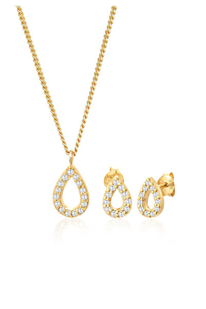 ELLI Schmuckset für Damen Ohrstecker Tropfenanhänger funkelnd mit Zirkonia-Kr...