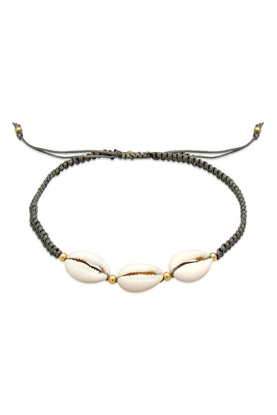 ELLI Fußkette für Damen Kauri-Muschel Ozean Sommer Nylon verstellbar in 925er Sterlingsilber vergoldet