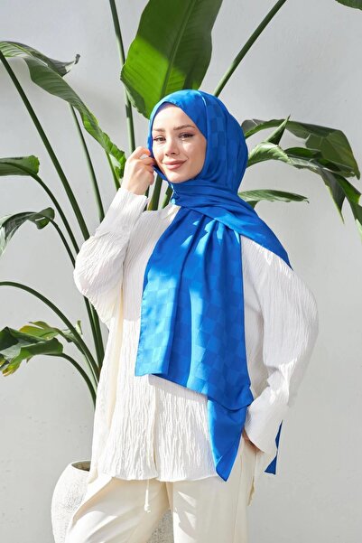 İpekhan Yeni Dama Desen İpeksi Jakar Şal Saks Mavi 9007-09