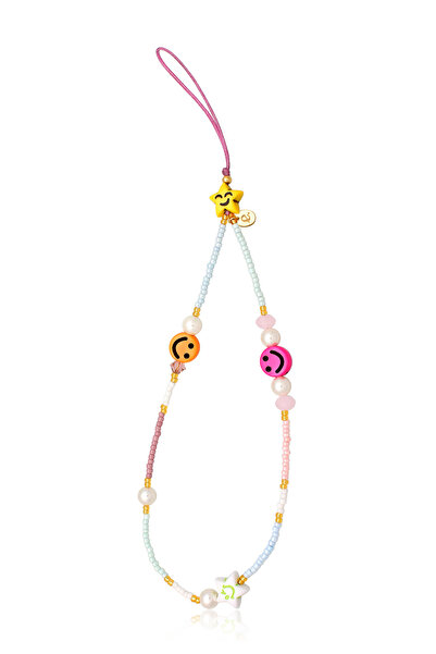 ELLI Schmuck Accessoires Damen Telefonkette Perlen mit Smiley-Motiv mehrfarbi...