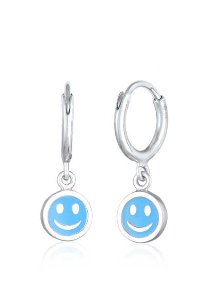 ELLI Ohrringe Kinder Creolen mit Smiley mit Emaille Blau 925er Sterlingsilber