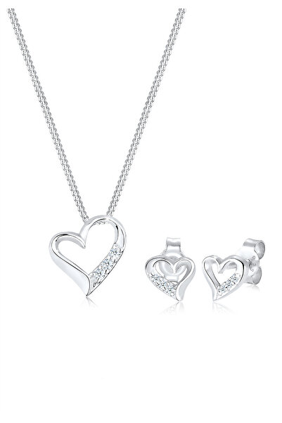 ELLI Schmuckset Damen-Herzanhänger-Ohrstecker mit Diamant (0,075 ct.) in 925e...
