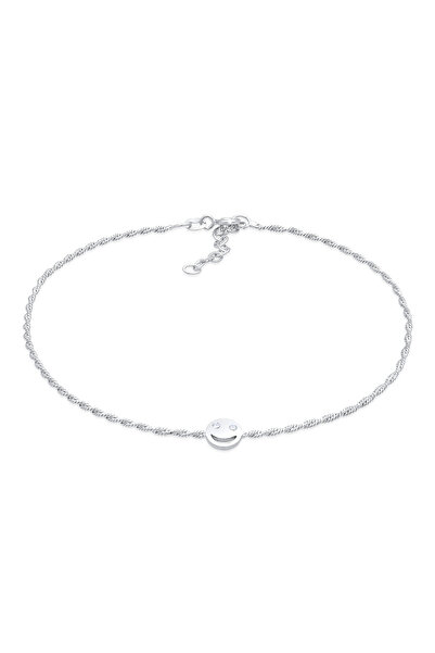 ELLI Fußkette für Damen mit Smiley-Motiv und Kristallen, 925er Sterlingsilber