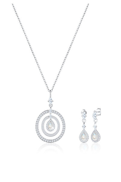 ELLI Jewelry Set Kreis Geo Marquise Zirkonia Mondstein 925 Silber
