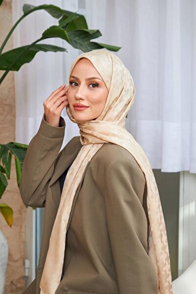 İpekhan Cross Desen İpeksi Jakar Şal Krem Vizon 9006-12