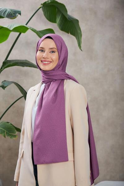 İpekhan Alesa Pattern Silky Jacquard Shawl Violet 9003-21