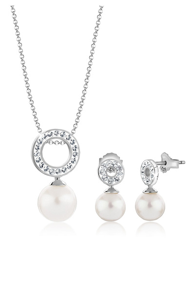 Nenalina Jewelry Set Kreis Kristallen Perlen 925 Silber