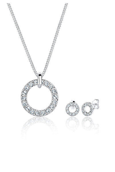 ELLI Schmuckset Damen Kreis-Anhänger funkelndes Geo-Set Ohrstecker mit Krista...