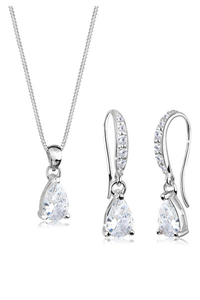 ELLI Schmuckset Damen-Anhänger funkelnd mit Zirkonia-Kristallen in 925er Sterlingsilber