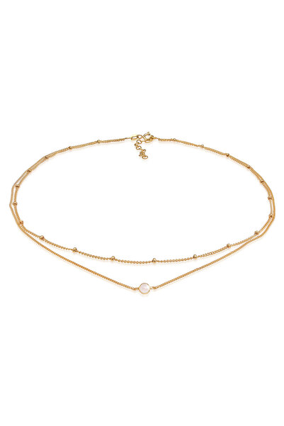 ELLI Halskette Damen Choker Layer Look Kugelkette mit Rosenquarz aus 925er St...