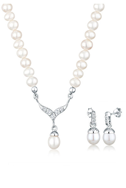 ELLI Schmuckset Damen Perle mit Kristall in 925er Sterlingsilber