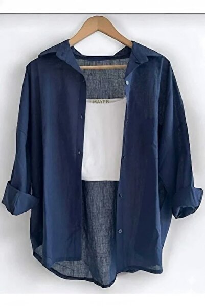 Mayer Butik قميص كتان كبير الحجم مصنوع من القطن بنسبة 100% وجيب واحد