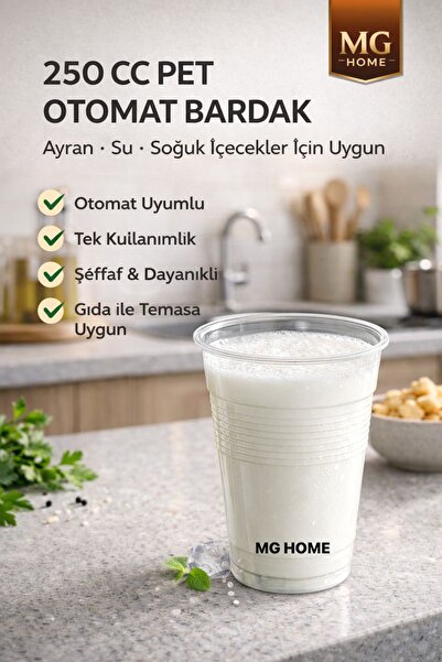 VENON 500 Adet 🍒 250 CC AYRAN BARDAĞI🍒 PET BARDAK 🍒ŞEFFAF PLASTİK KOLA LİM...